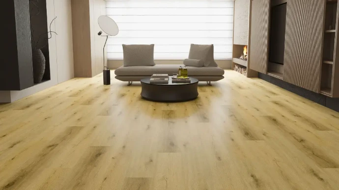 Woonkamer met EasyFloors vinyl planken vloer in natuurlijke licht eiken houtlook en moderne inrichting