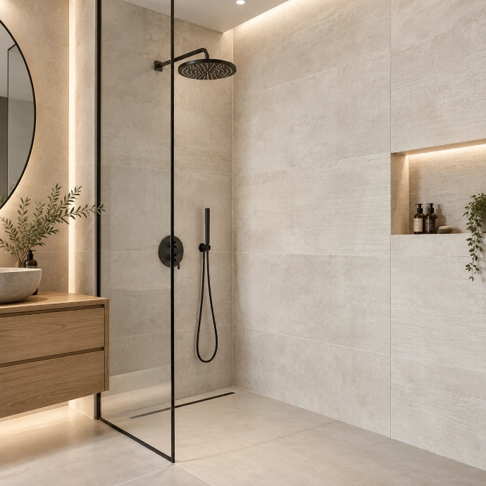Betonlook – Keramische wandtegels voor de douche