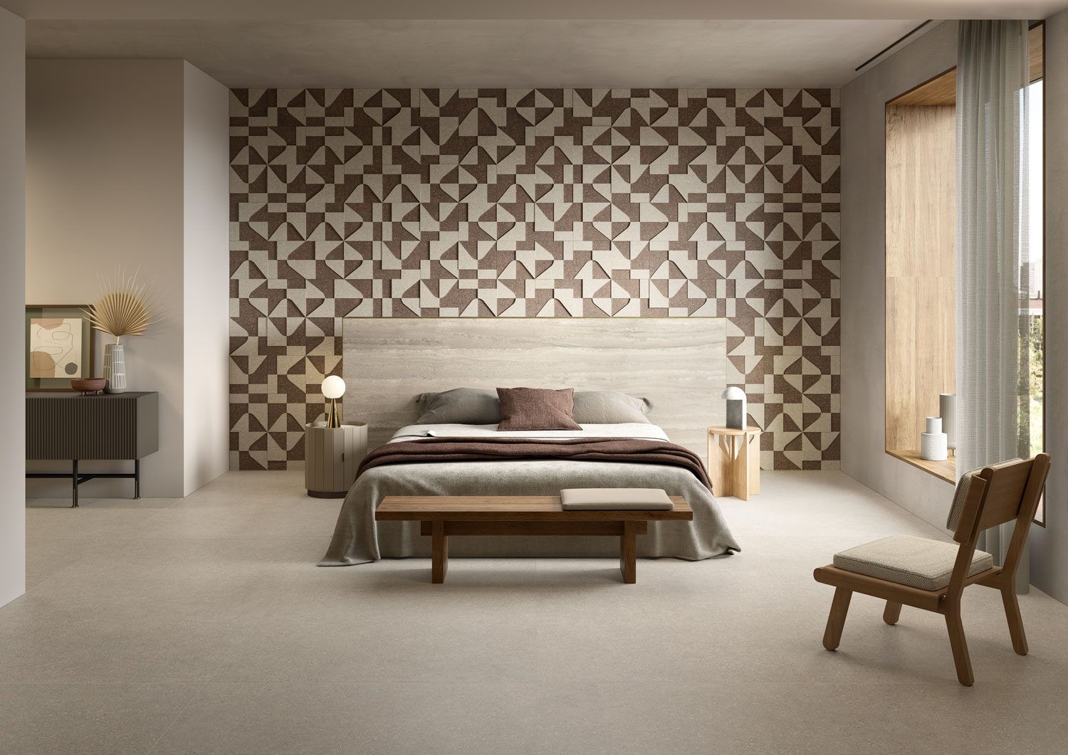 Slaapkamer met Lúca tegels in aardetinten